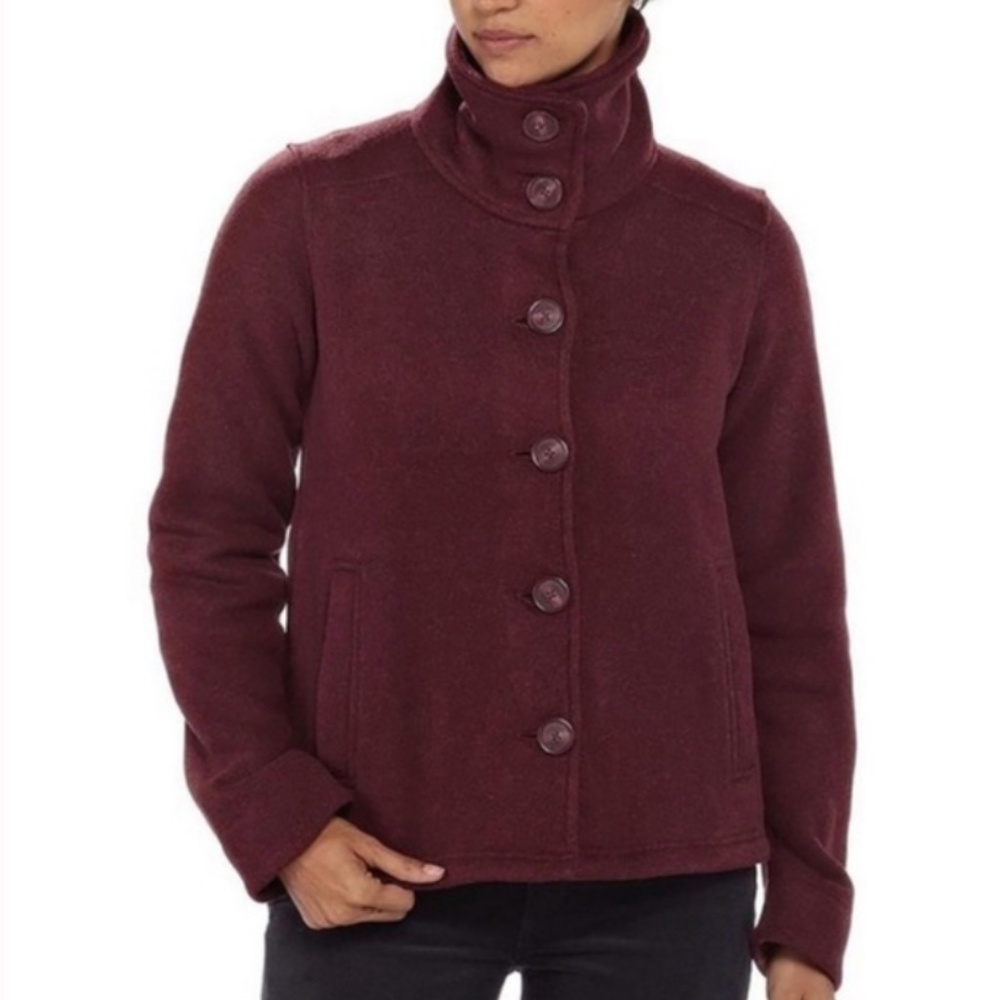 Patagonia Better Sweater Swing Coat M Burgundy Button Front Pockets Cabin Hiking